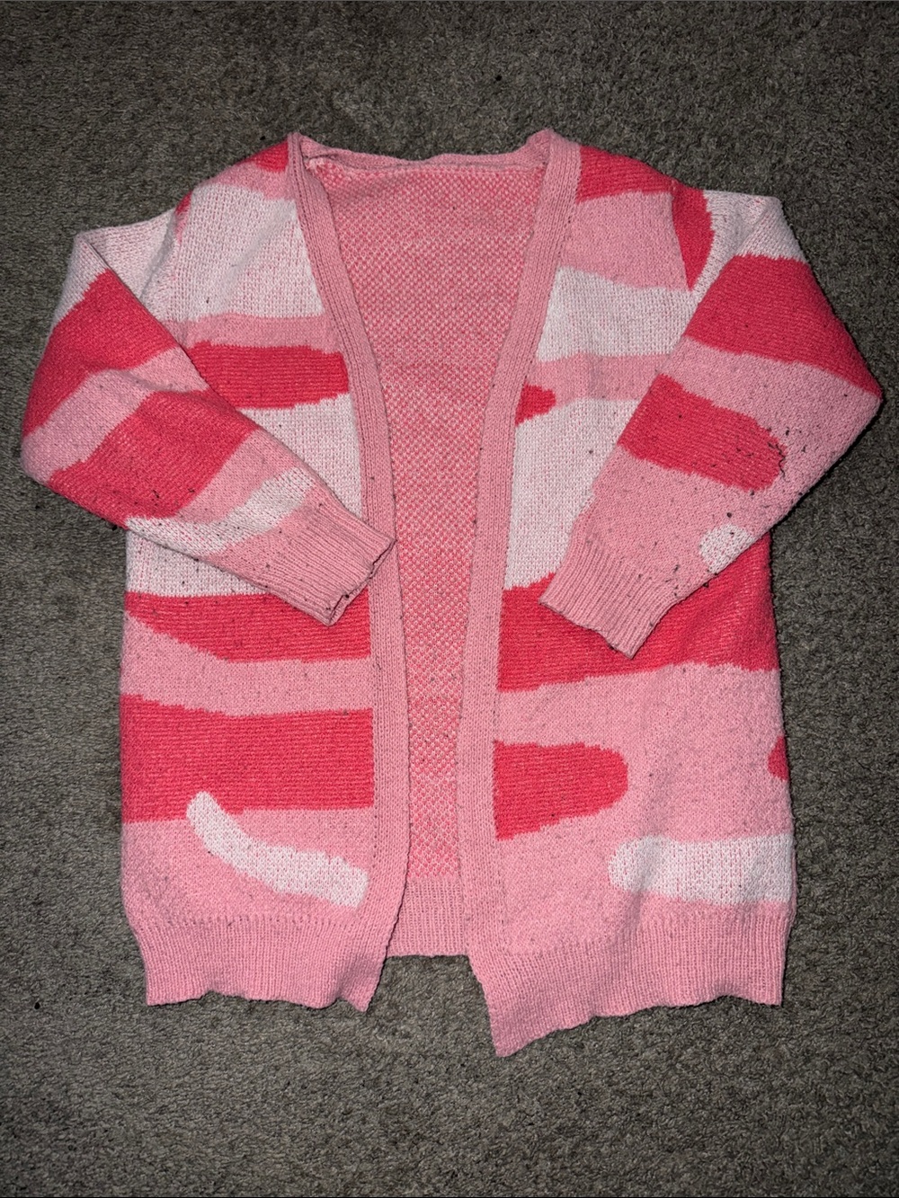 Pink Patterned Open-Front Women’s Cardigan Sweater